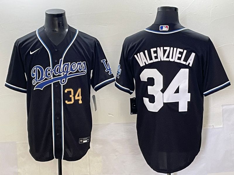 Men 2025 Los Angeles Dodgers #34 Valenzuela Black Three generations Fashion Nike MLB Jersey style 7044->los angeles dodgers->MLB Jersey